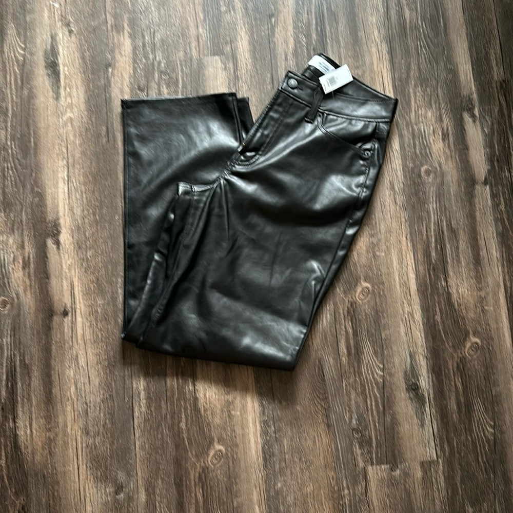 High rise og loose faux leather jeans